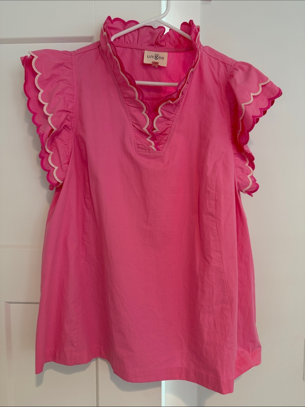 Umgee Hot Pink Scalloped Ruffle Sleeve Blouse